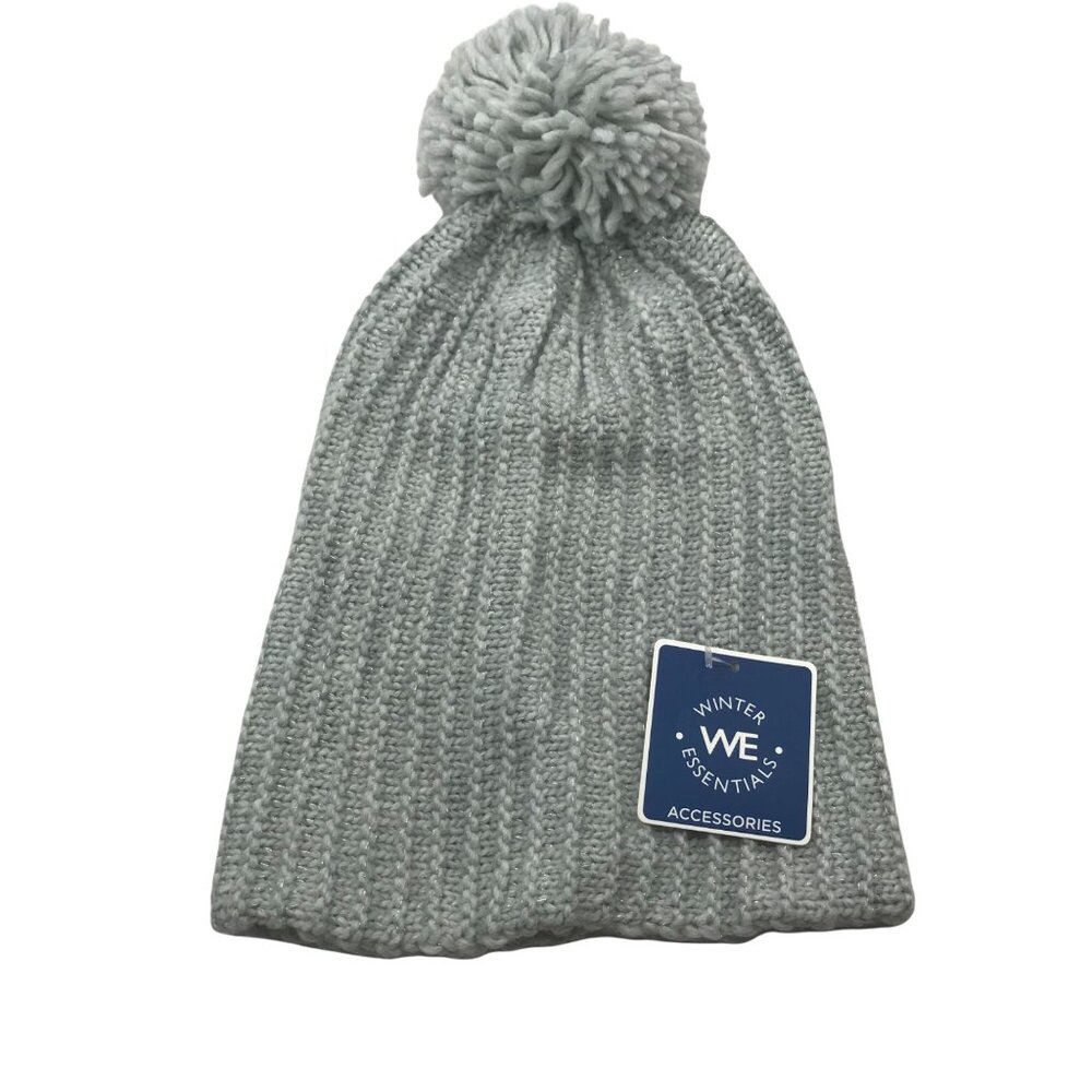 Winter Essentials Women's One Size Gray Knit Beanie Hat With Pom New